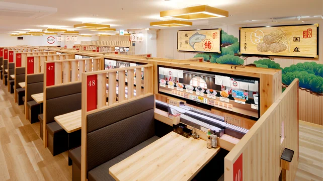 スシローの店内に並ぶボックス席